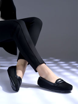 Shoetopia - Upper Suede Detailed Black Loafers for Women