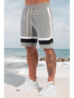Nobero - Grey Self Design Cotton Regular Shorts