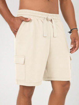 Nobero - Ivory Solid Cotton Relaxed Shorts