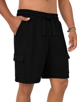 Nobero - Black Solid Cotton Relaxed Shorts