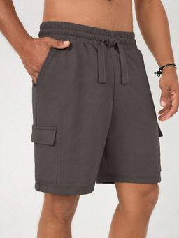 Nobero - Grey Solid Cotton Relaxed Shorts