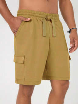 Nobero - Beige Solid Cotton Relaxed Shorts