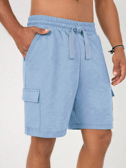 Nobero - Blue Solid Cotton Relaxed Shorts