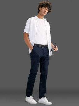 Pepe Jeans - Blue Solid Cotton Blend Regular Trouser