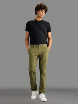 Pepe Jeans - Green Solid Cotton Blend Regular Trouser