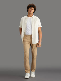 Pepe Jeans - Beige Solid Cotton Blend Regular Trouser