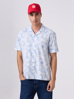 Pepe Jeans - Blue Printed Cotton Relaxed Shirt
