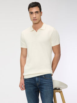 Pepe Jeans - Off White Solid Pure Cotton Regular Polo T-Shirt