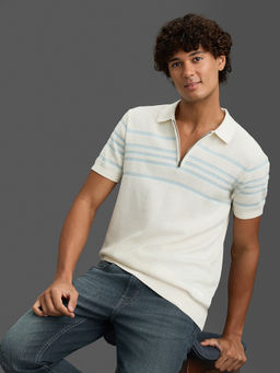 Pepe Jeans - Off White Stripes Pure Cotton Regular Polo T-Shirt