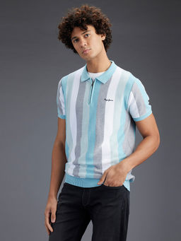 Pepe Jeans - Blue Stripes Pure Cotton Regular Polo T-Shirt