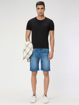 Pepe Jeans - Blue Solid Cotton Blend Regular Shorts