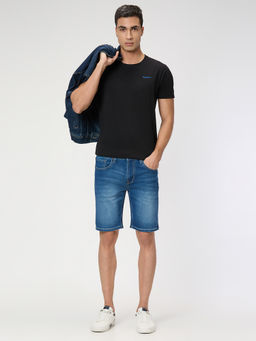 Pepe Jeans - Blue Solid Cotton Blend Regular Shorts