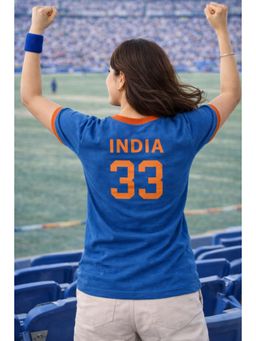 The Fit Theory - Women Blue India 33 Printed Short Sleeves Jersey