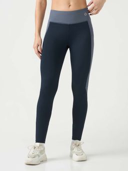 Technosport - Women Navy Blue Colorblock Slim Fit Sports Tights