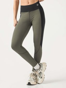 Technosport - Women Olive Colorblock Slim Fit Sports Tights