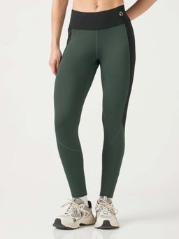 Technosport - Women Green Colorblock Slim Fit Sports Tights