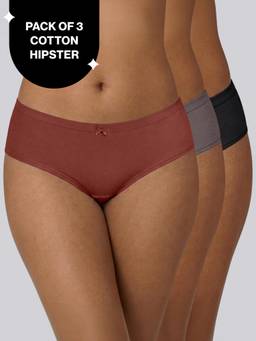 Nykd by Nykaa - PO3 Mid Rise Cotton Full Brief Panty with Inner Elastic- NYP100 B Maroon,T Plum,Jet Black