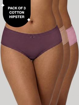 Nykd by Nykaa - PO3 Mid Rise Cotton Hipster Panty with Inner Elastic- NYP100 M Wine,Blush,Dark Skin