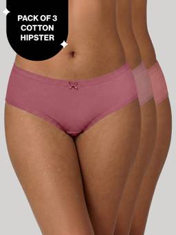 Nykd by Nykaa - PO3 Mid Rise Cotton Full Brief Panty with Inner Elastic- NYP100 W Mauve,B Pink,L Rust