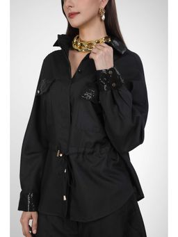 Kovet - Black Sequin Pocket Collar Style Shirt