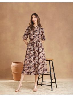 Fabindia - Maroon Cotton Kalamkari Printed Midi Dress