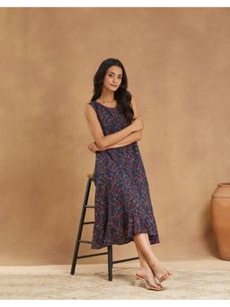Fabindia - Blue Cotton Ajrakh Printed Midi Dress