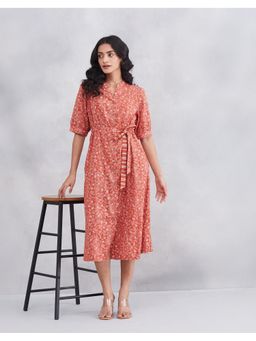 Fabindia - Orange Cotton Printed Midi Dress