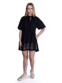 French Theory - Black A-Line Embroidered Mini Dress