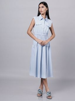 French Theory - Blue Sleeveless Collar Neck Midi Dress