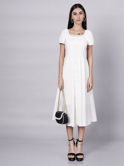 French Theory - Vintage Elegance White Corset Style Midi Dress