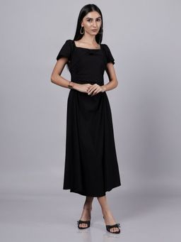 French Theory - Black Charming Baddie Bows and Vintage Inspired Sleeves Midi Dress
