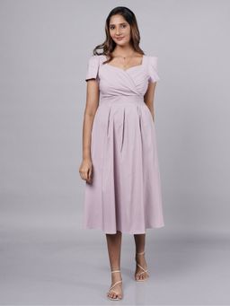 French Theory - A Refined One Piece Sweetheart Neck Lavender Midi Dress