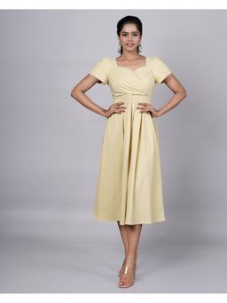 French Theory - A Refined One Piece Sweetheart Neck Yellow Midi Dress