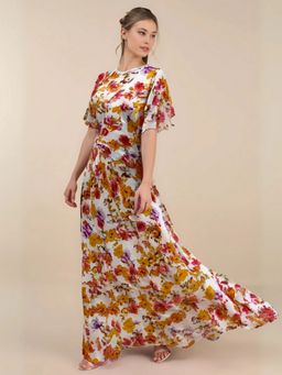 Sera - Sunlit Bloom Soft Floral Chiffon Maxi Dress