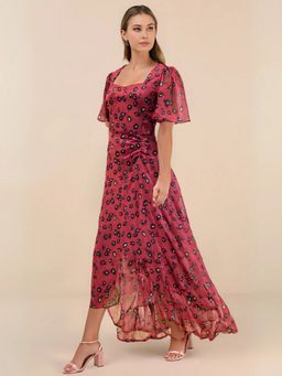 Sera - Crimson Crush Flowy Fierce and Flirty Chiffon Midi Dress