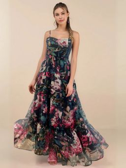 Sera - Midnight Bloom Organza Luxe Floral Maxi Dress