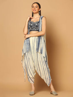 "Two Sisters" by Gyans - Indigo Tie and Dye Dhoti with Cape (Set of 3)