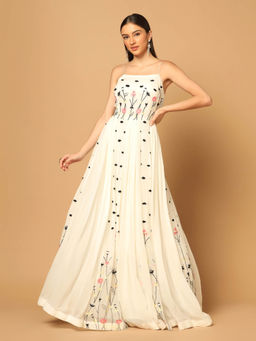 "Two Sisters" by Gyans - White Gown with Floral Embroidery