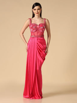 "Two Sisters" by Gyans - Pink Hand Embroidered Slit Gown
