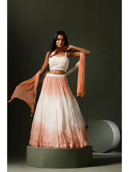"Two Sisters" by Gyans - The Moti Lehenga In Peach with Blouse and Dupatta (Set of 3)
