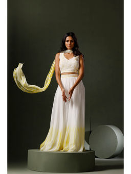 "Two Sisters" by Gyans - White and Yellow Blouse with Sharara and Dupatta (Set of 3)