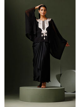 "Two Sisters" by Gyans - Black Cape Set with Drape Skirt (Set of 2)