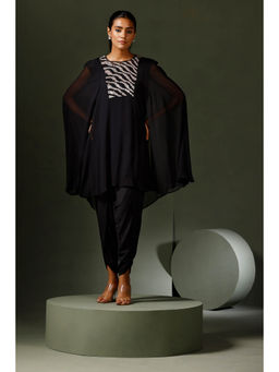 "Two Sisters" by Gyans - Black Cape Kurta with Tulip Pant (Set of 2)