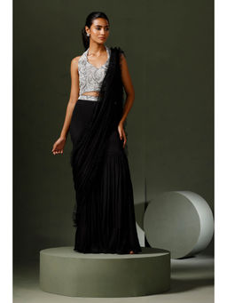 "Two Sisters" by Gyans - Black Garara Saree with Stitched Blouse