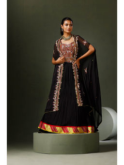 "Two Sisters" by Gyans - Black Sheesha Lehenga with Blouse and Dupatta (Set of 3)