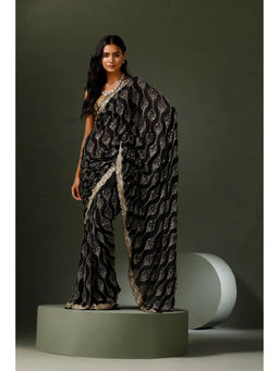 "Two Sisters" by Gyans - Black Saree with Unstitched Blouse