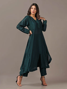 "Two Sisters" by Gyans - Teal Green Kurta with Pant (Set of 2)