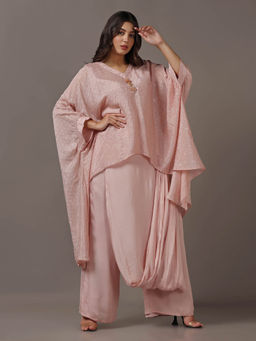 "Two Sisters" by Gyans - Pink Kaftan with Drape Pant (Set of 2)
