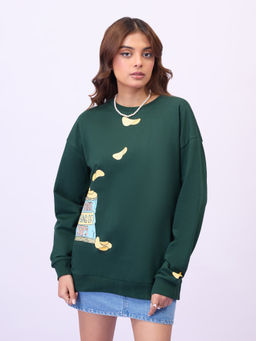 MIXT by Nykaa Fashion - Unisex Green Graphic Print Round Neck Oversized Sweatshirt