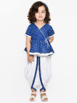 SAKA DESIGNS - Bandhani Blue And White Cotton Printed Dhoti Peplum For Girls